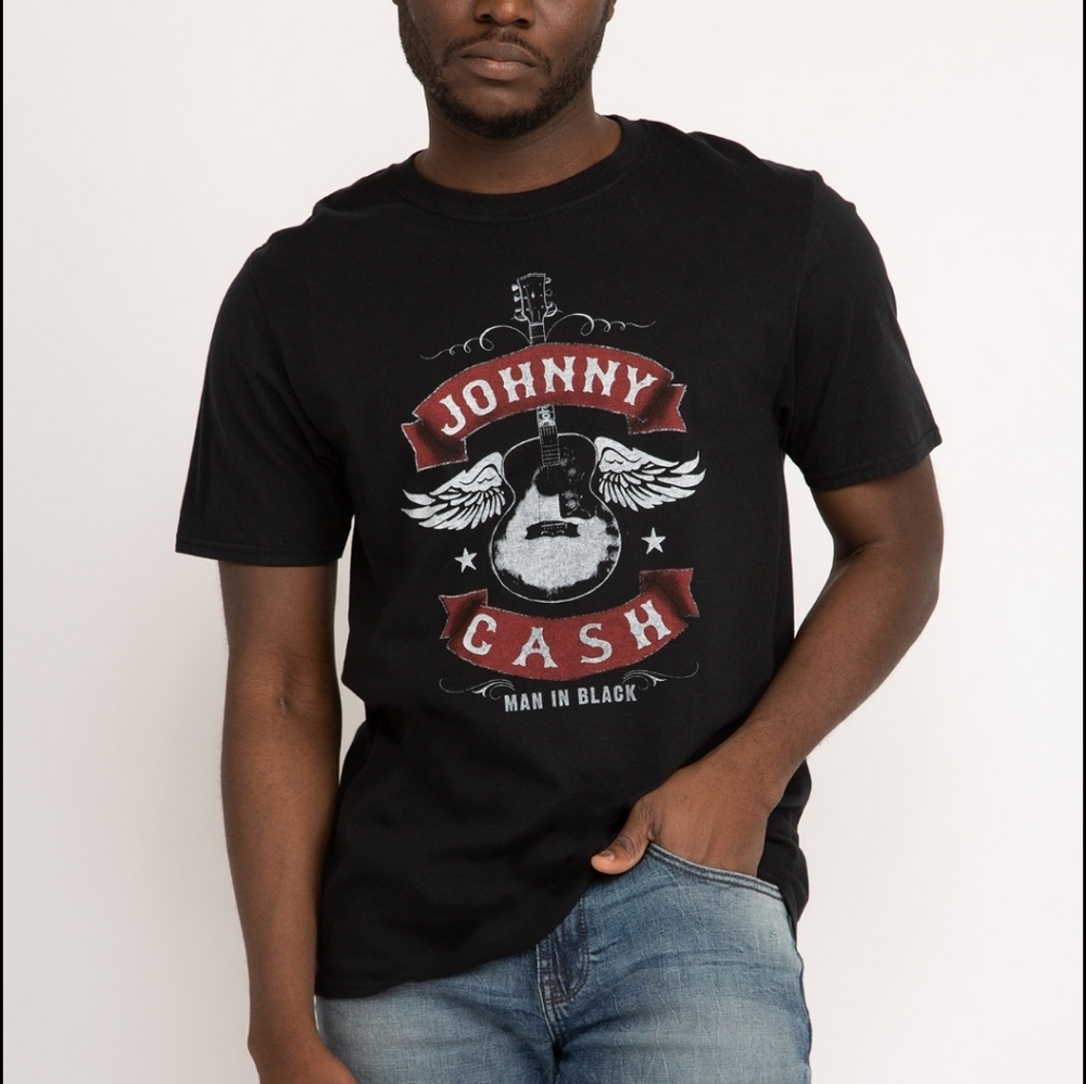 JOHNNY CASH Man In Black Guitar T Shirt Adult Size 2XL TALL Black Tshirt